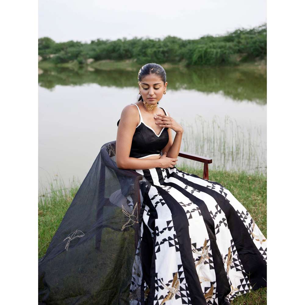 Amrood Black Blouse with Lehenga and Dupatta (Set of 3)