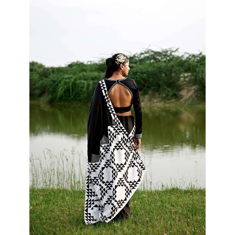 Amrood Black Saree with Stitched Blouse