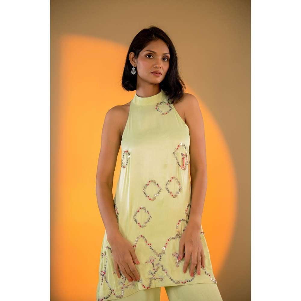 Amrood Green Hand Embroidery Tunic with Pant (Set of 2)