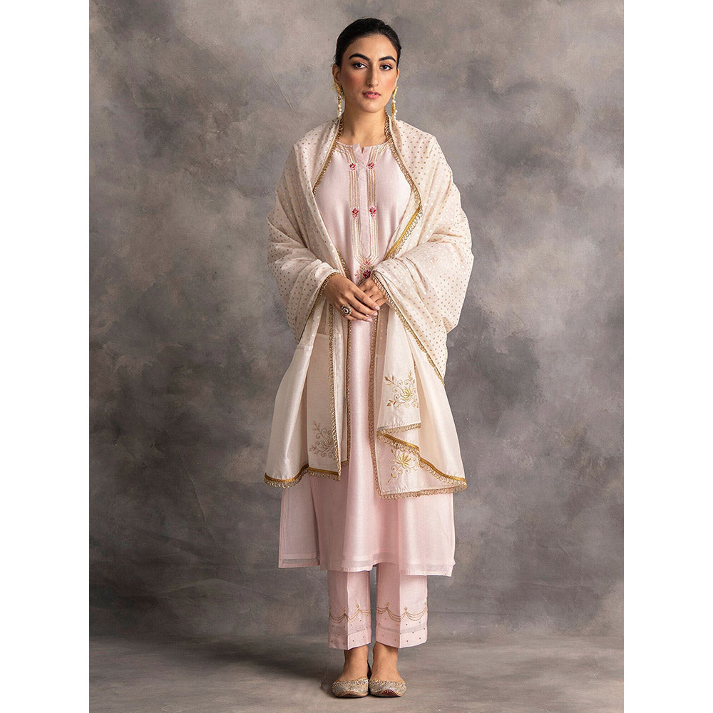Anantaa by Roohi Trehan Pastel Pink Silk Chanderi A-Line Kurta With Hand Embroidery