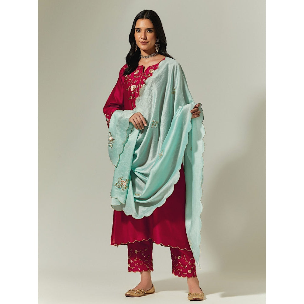 Anantaa by Roohi Trehan Mint Silk Chanderi Hand Embroidered Dupatta