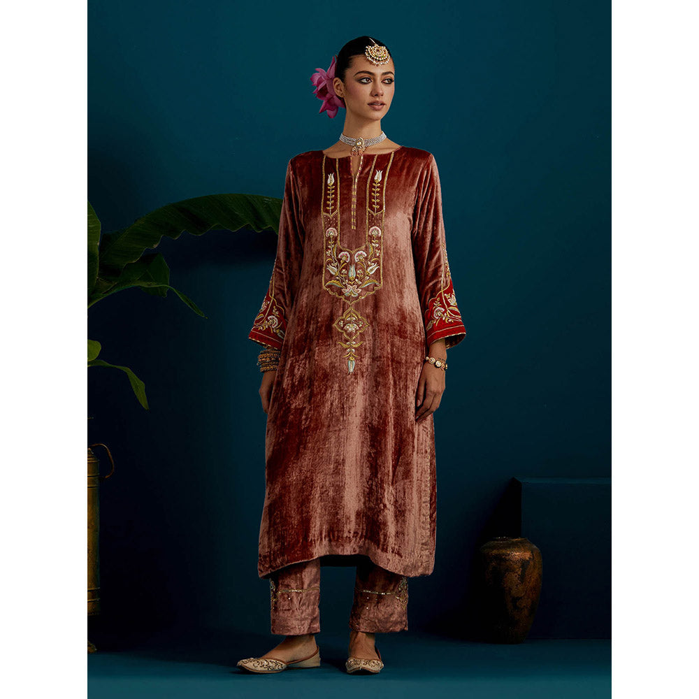 Anantaa by Roohi Trehan Dull Brown Velvet Round Neck Kurta