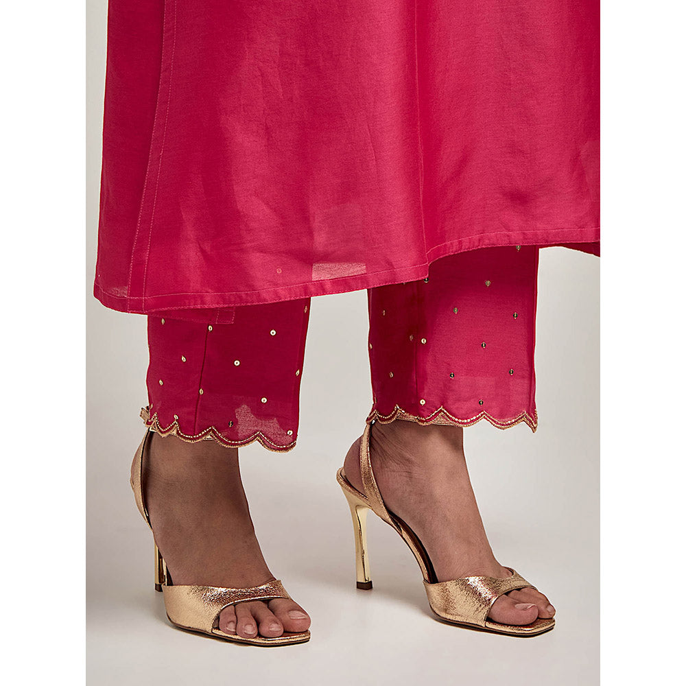 Anantaa by Roohi Trehan Embroidered Placket Kurta with Pant - Magenta