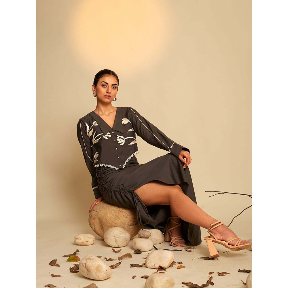 AN'ERA BY ASMITA VERMA Brown Delight Skirt with Crop Shirt (Set of 2)