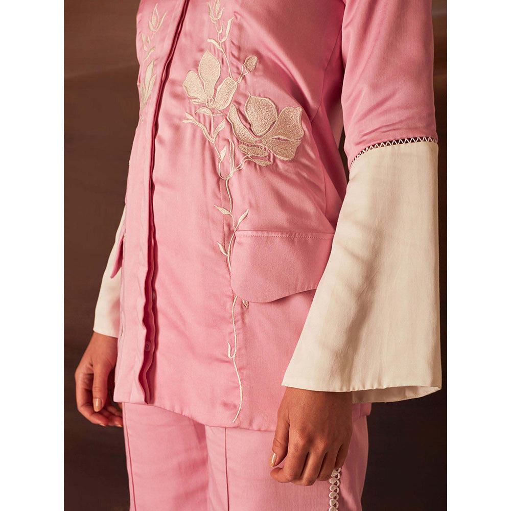 AN'ERA BY ASMITA VERMA Pink Fleur Blazer with Pant (Set of 2)