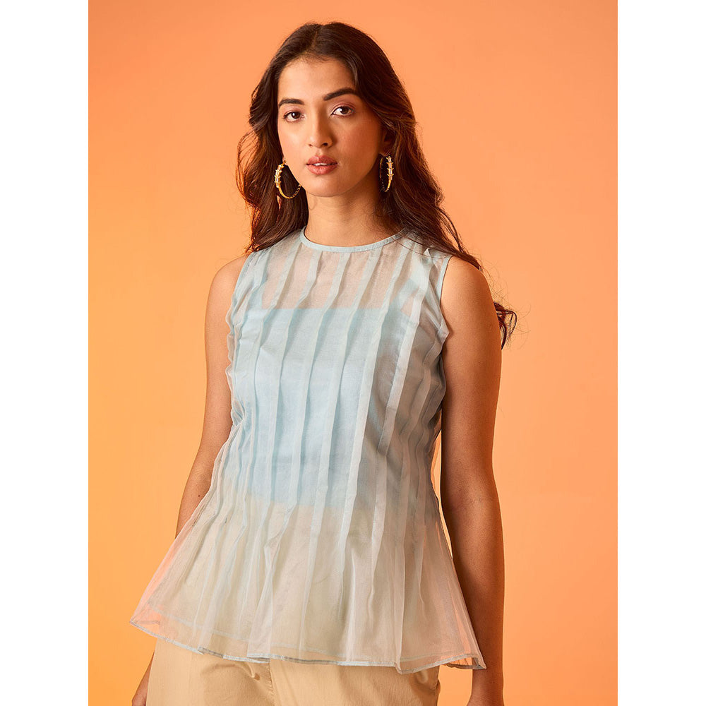 AN'ERA BY ASMITA VERMA Blue Myst Top With Pant And Camisole (Set of 3)