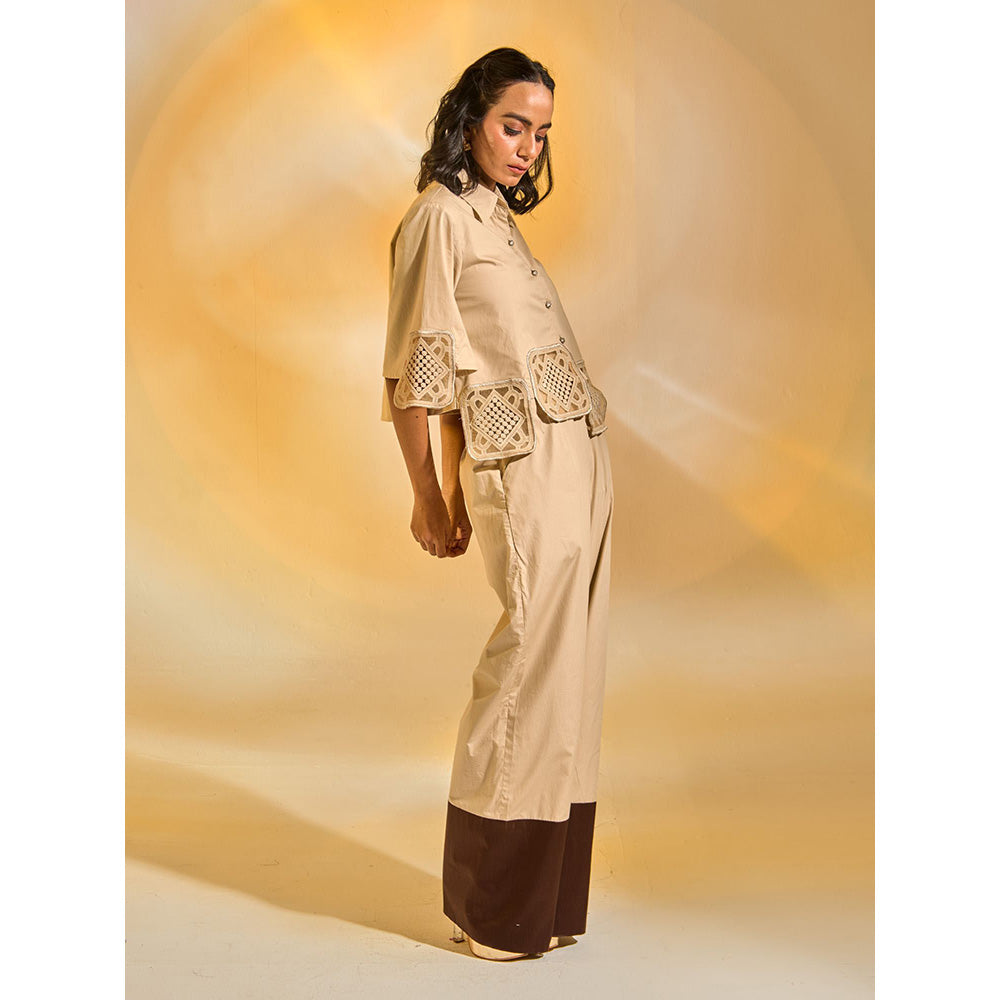 AN'ERA BY ASMITA VERMA Cream Cyra Crop Shirt With Pant (Set of 2)