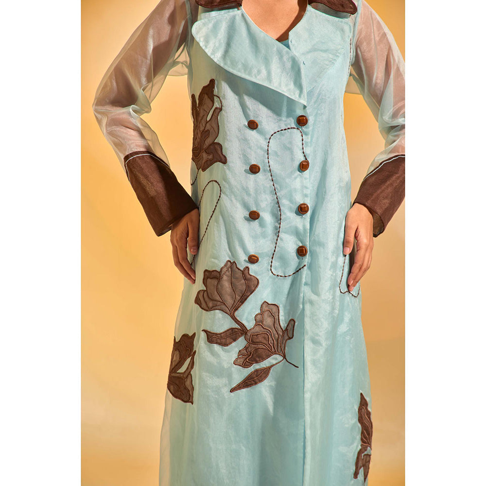 AN'ERA BY ASMITA VERMA Aqua Embroidered Maxi Dress