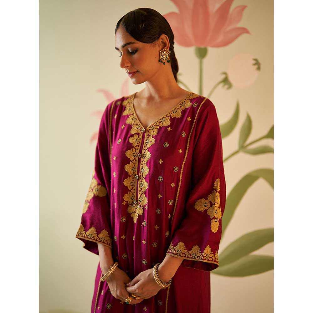 ANGAD SINGH Pink Chanderi Silk Kurta with Pant & Dupatta (Set of 3)