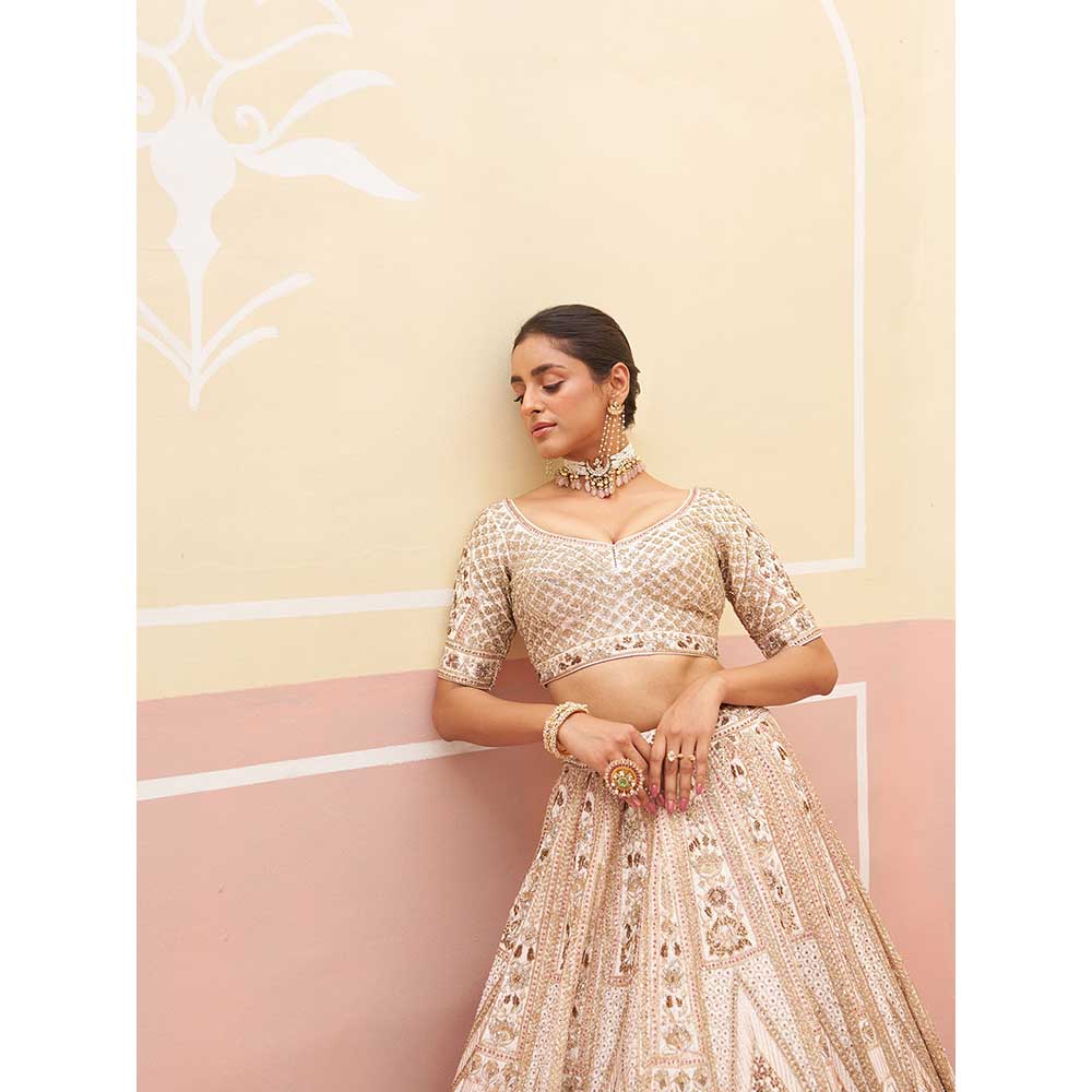 ANGAD SINGH Ivory Raw Silk Lehnga with Blouse & Dupatta (Set of 3)