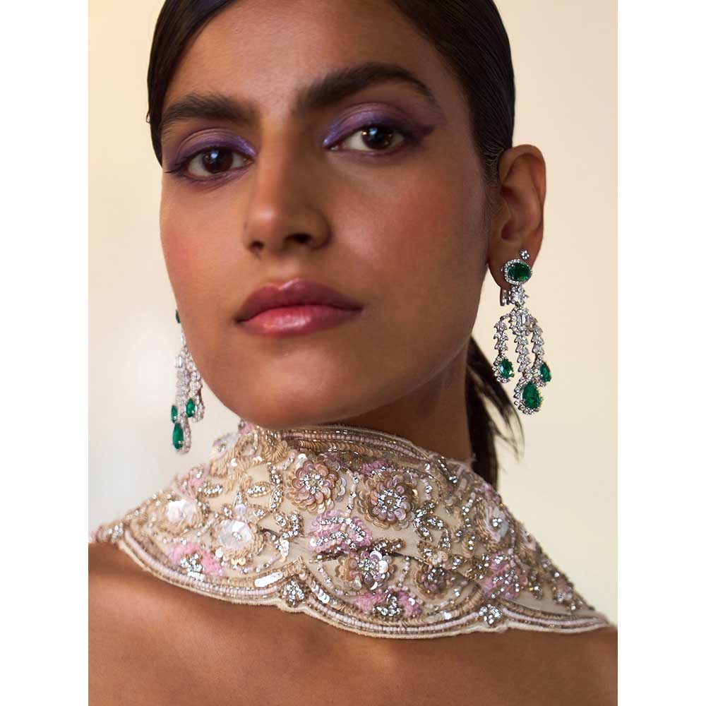 ANGAD SINGH Ivory Gear Saree with Stitched Blouse and Petticoat