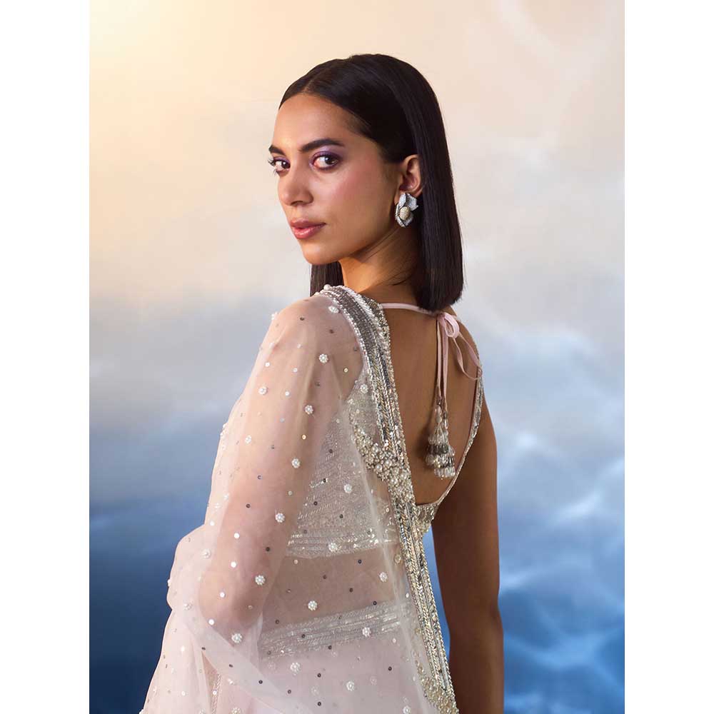 ANGAD SINGH Pink Organza Saree with Stitched Blouse and Petticoat