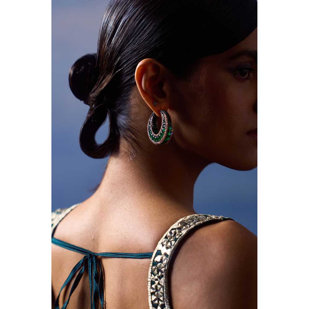 ANGAD SINGH Green Net Saree with Stitched Blouse and Petticoat