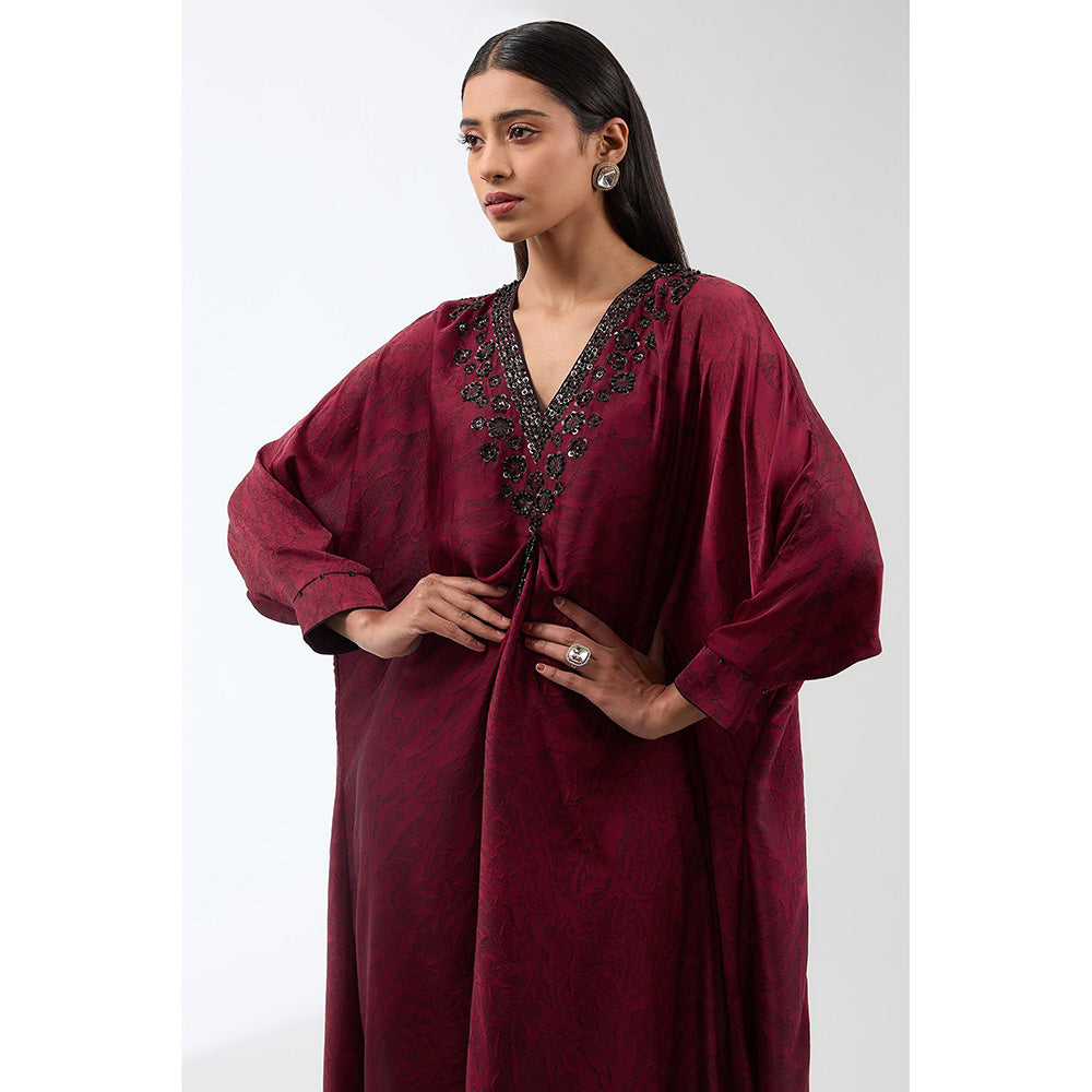 Anjali Kanwar Maroon Printed Kaftan and Pant (Set of 2)