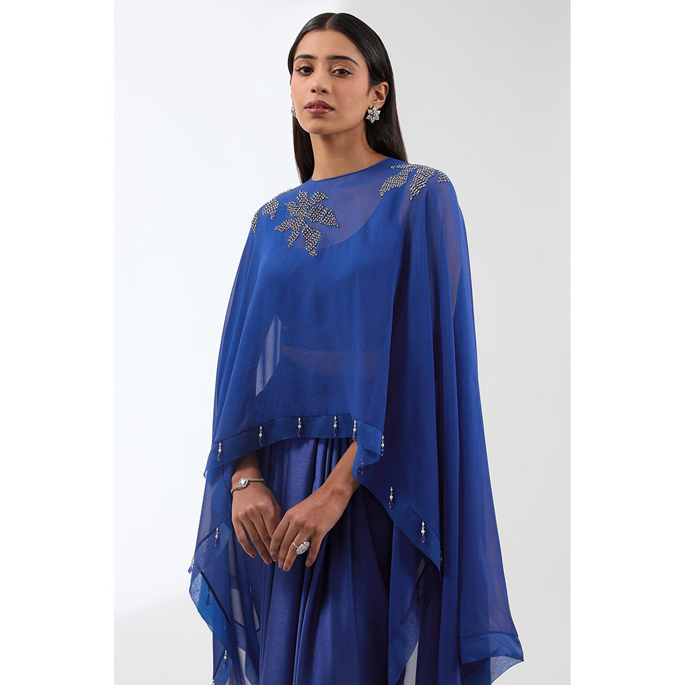 Anjali Kanwar Blue Embellished/Sequined Cape with Bustier and Skirt (Set of 3)
