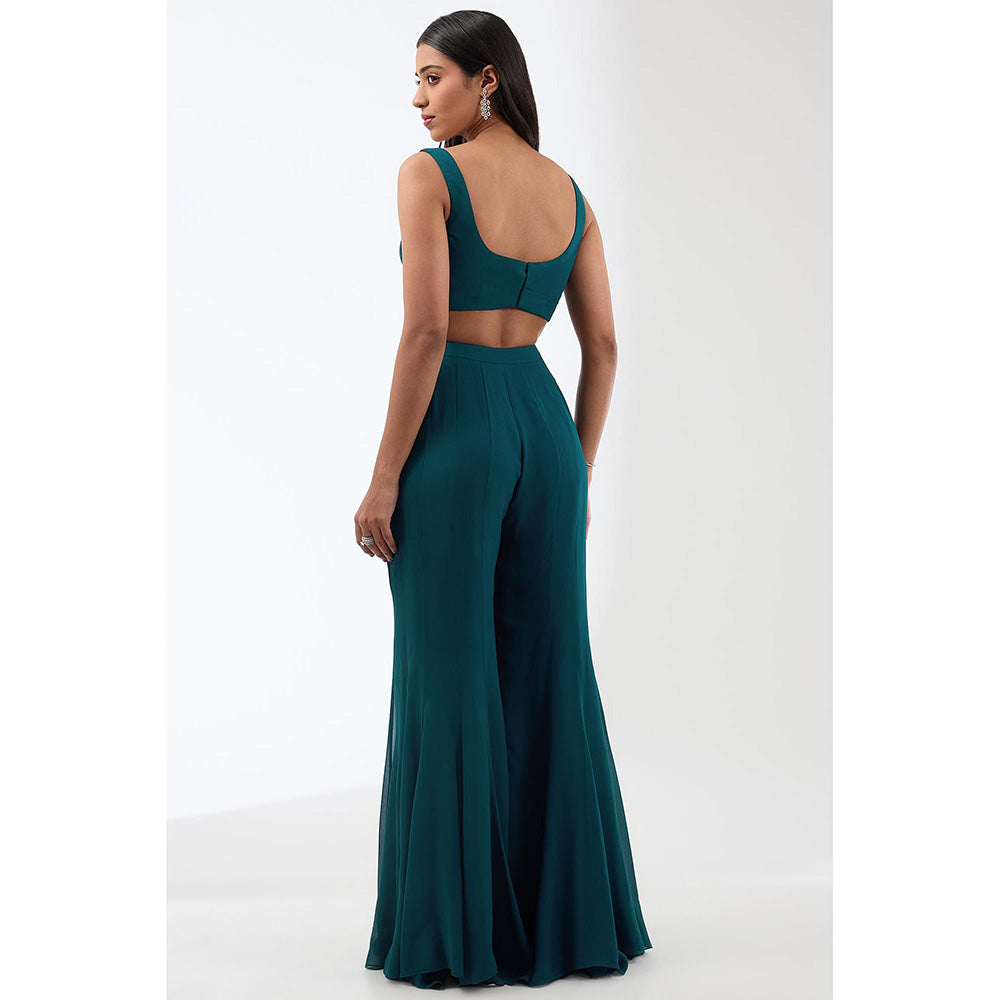 Anjali Kanwar Teal Embellished/Sequined Bustier with Cape and Sharara (Set of 3)