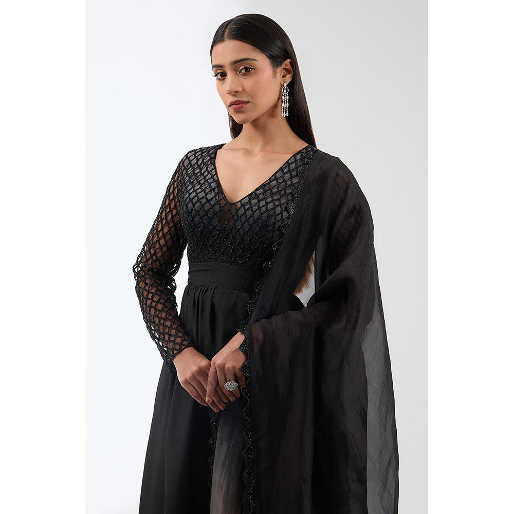 Anjali Kanwar Black Ombre Anarkali with Churidar and Dupatta (Set of 3)