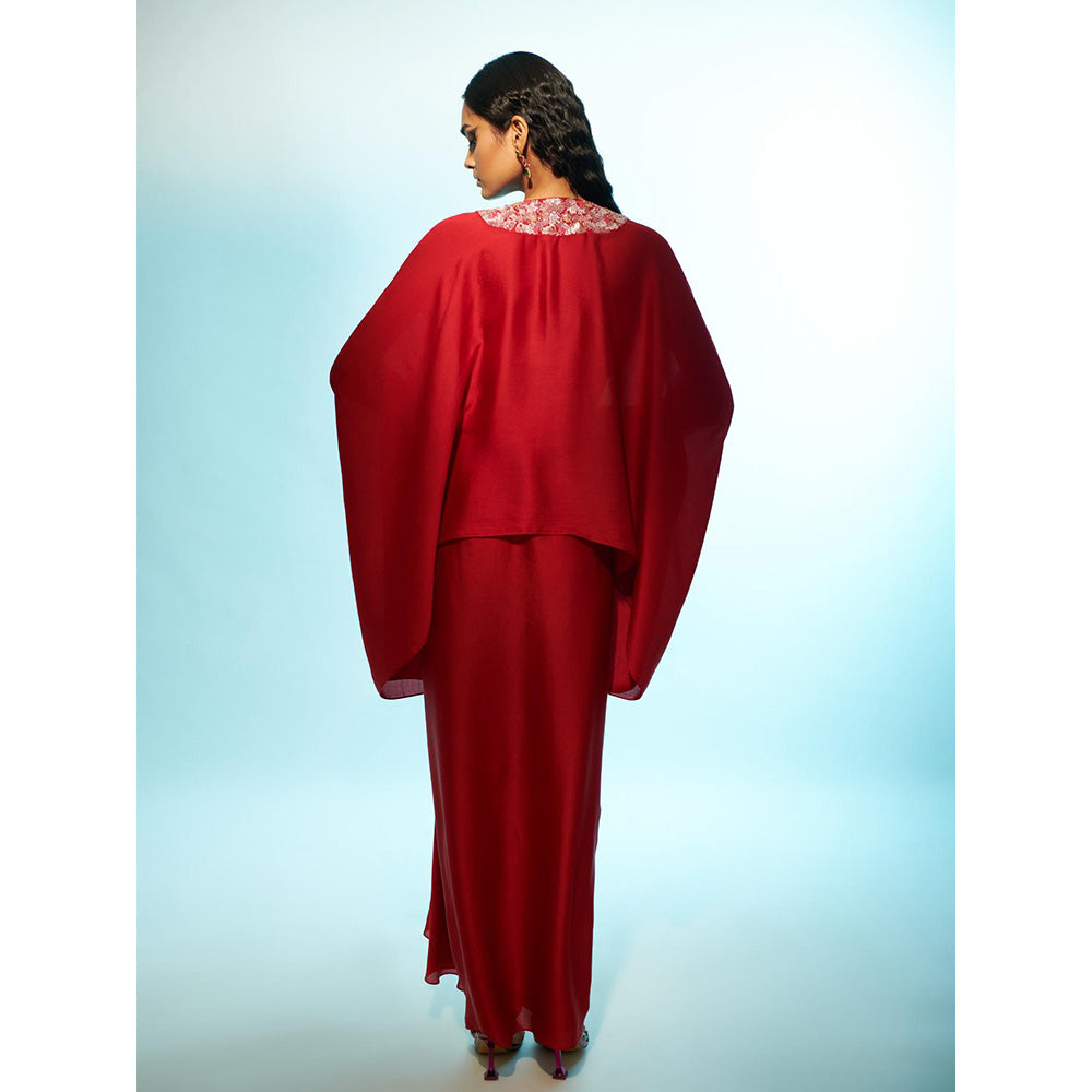 Anjali Kanwar Red Embellished/Sequined Starla Kaftan with Skirt (Set of 2)
