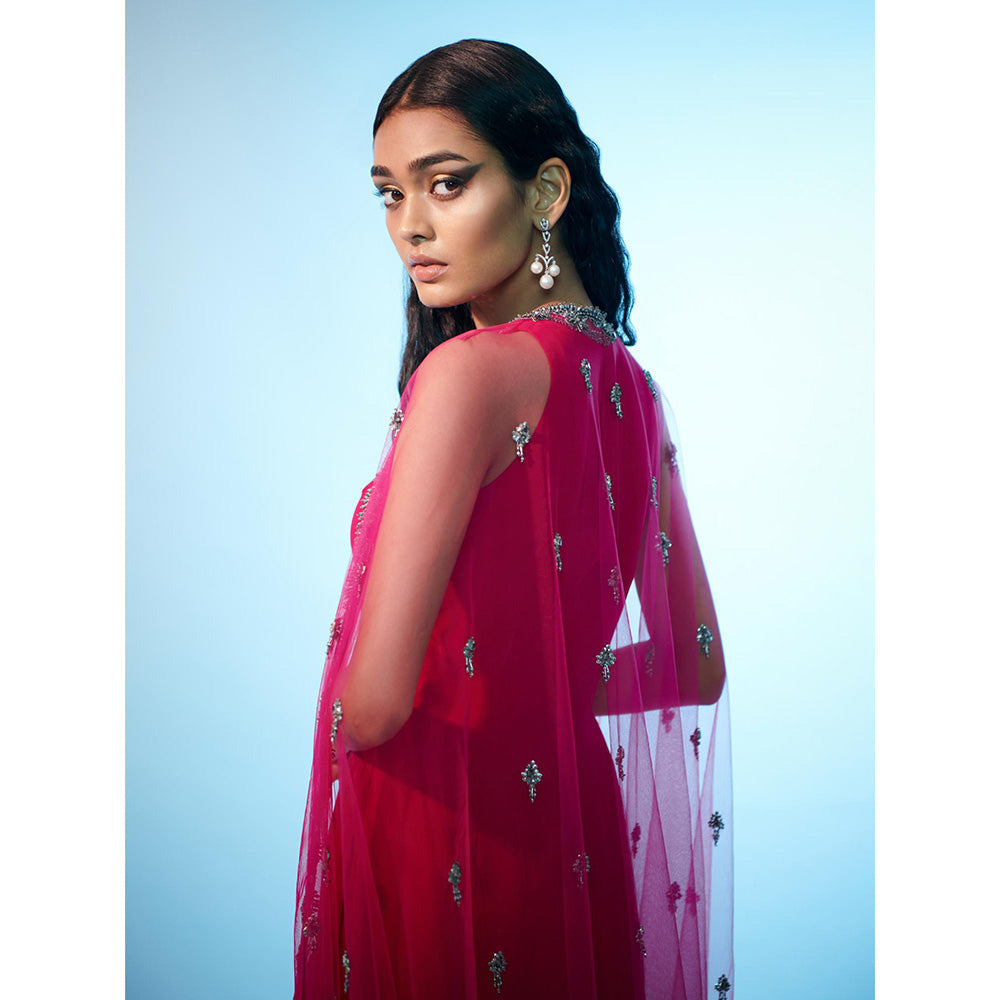 Anjali Kanwar Red Embellished/Sequined Lyra Cape with Tunic and Skirt (Set of 3)