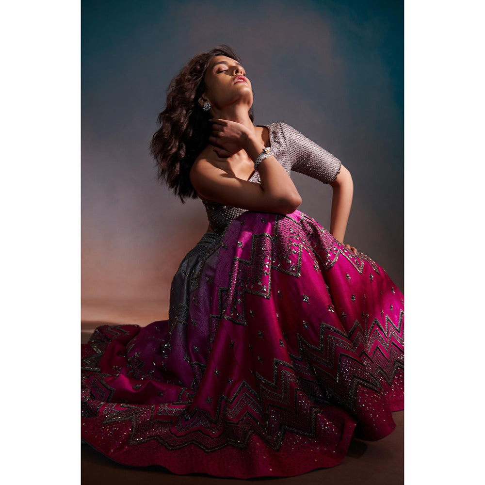 Anjali Kanwar Grey Embellished/Sequined Tara Lehenga with Blouse and Dupatta (Set of 3)