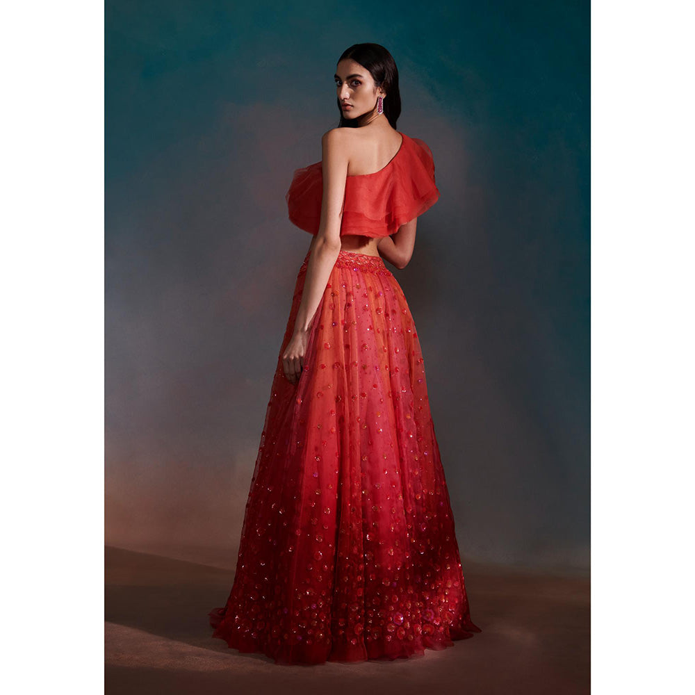 Anjali Kanwar Red Embellished/Sequined Helia Lehenga with Blouse and Dupatta (Set of 3)