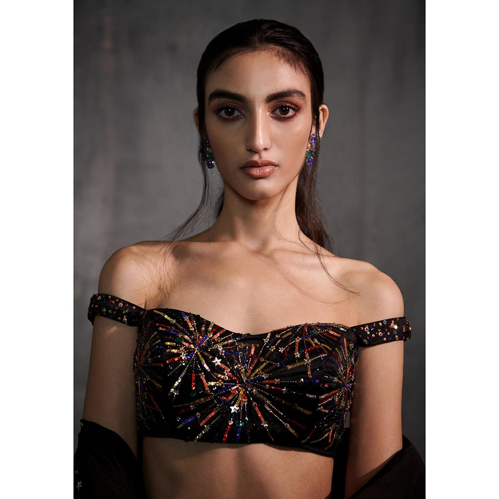 Anjali Kanwar Red Embellished/Sequined Stella Pre-Draped Saree with Stitched Blouse