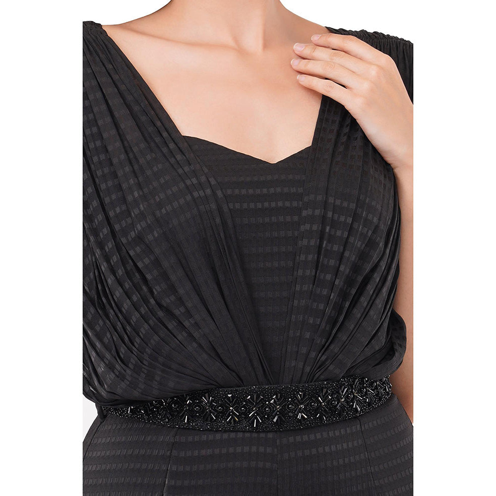 Anjali Kanwar Black Textured Ares Jumpsuit with Belt (Set of 2)