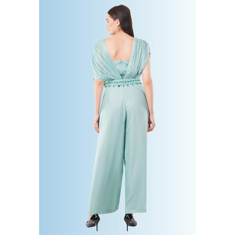 Anjali Kanwar Green Embellished/Sequined Ares Jumpsuit with Belt (Set of 2)