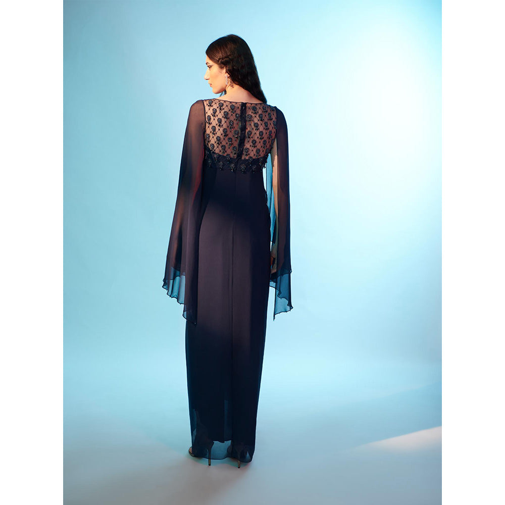 Anjali Kanwar Navy Blue Embellished/Sequined Veela Draped Dress