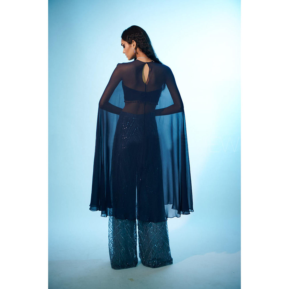 Anjali Kanwar Blue Embellished/Sequined Maria Cape with Bustier and Pant (Set of 3)