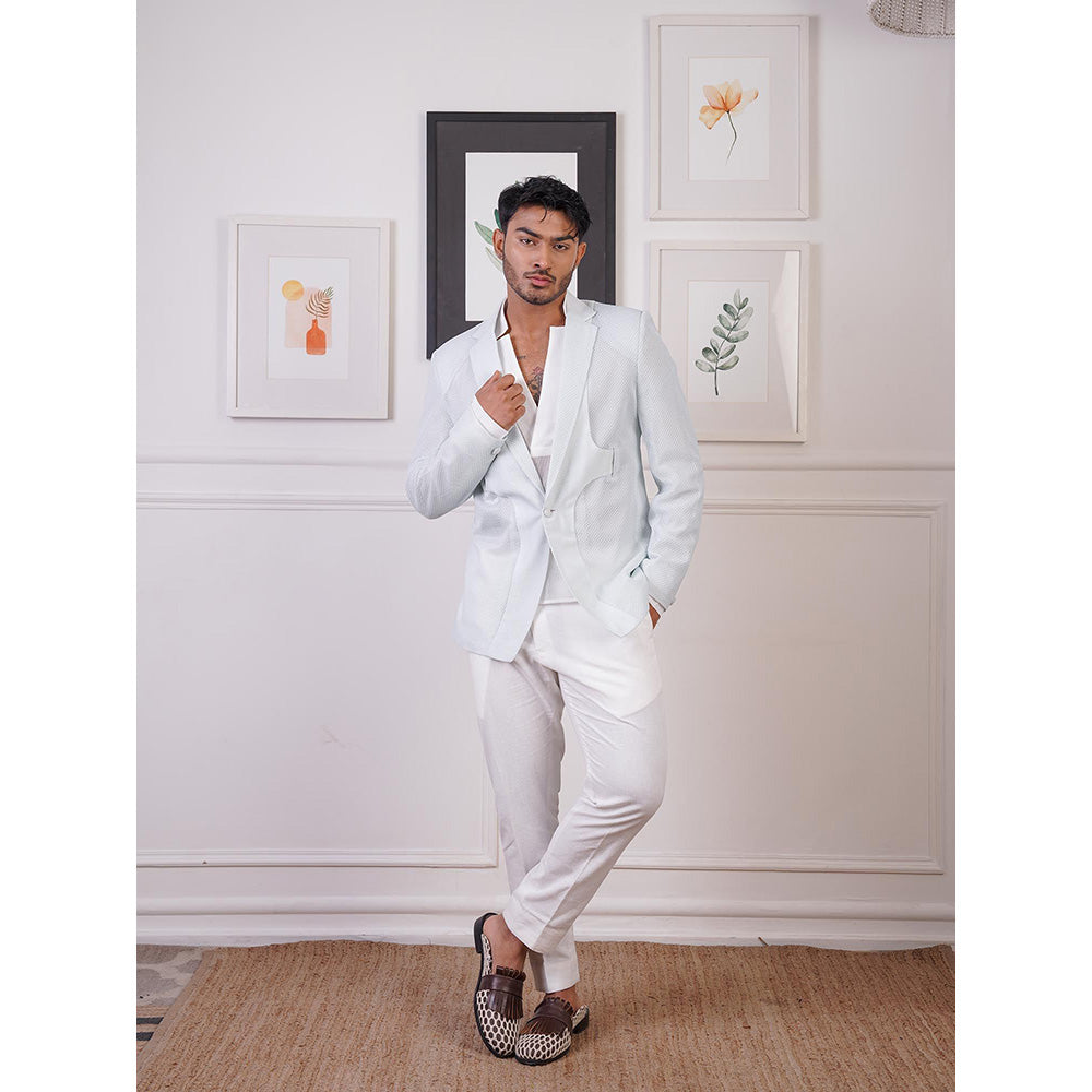 Ankur J Blue Crochet Placket Cut Blazer with Shirts and Pant (Set of 3)