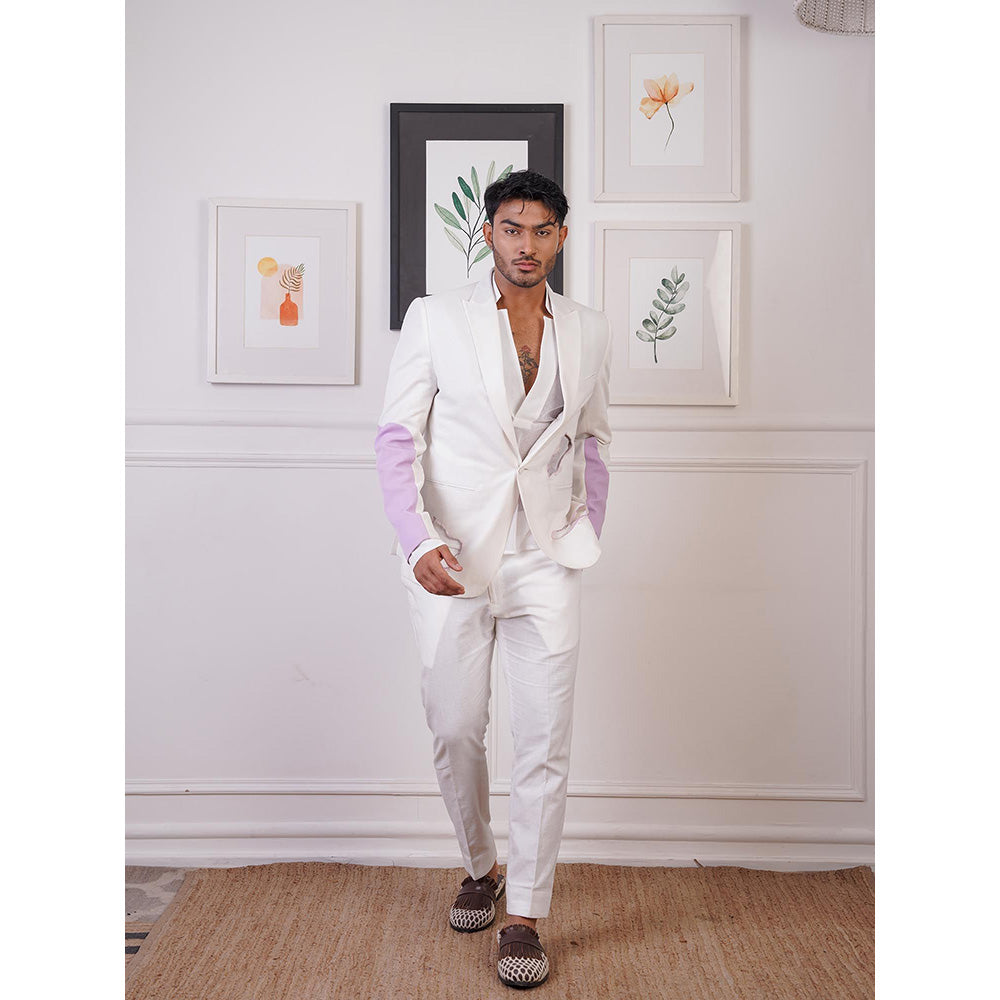 Ankur J White Crochet Cut Work Blazer with Shirts and Pant (Set of 3)