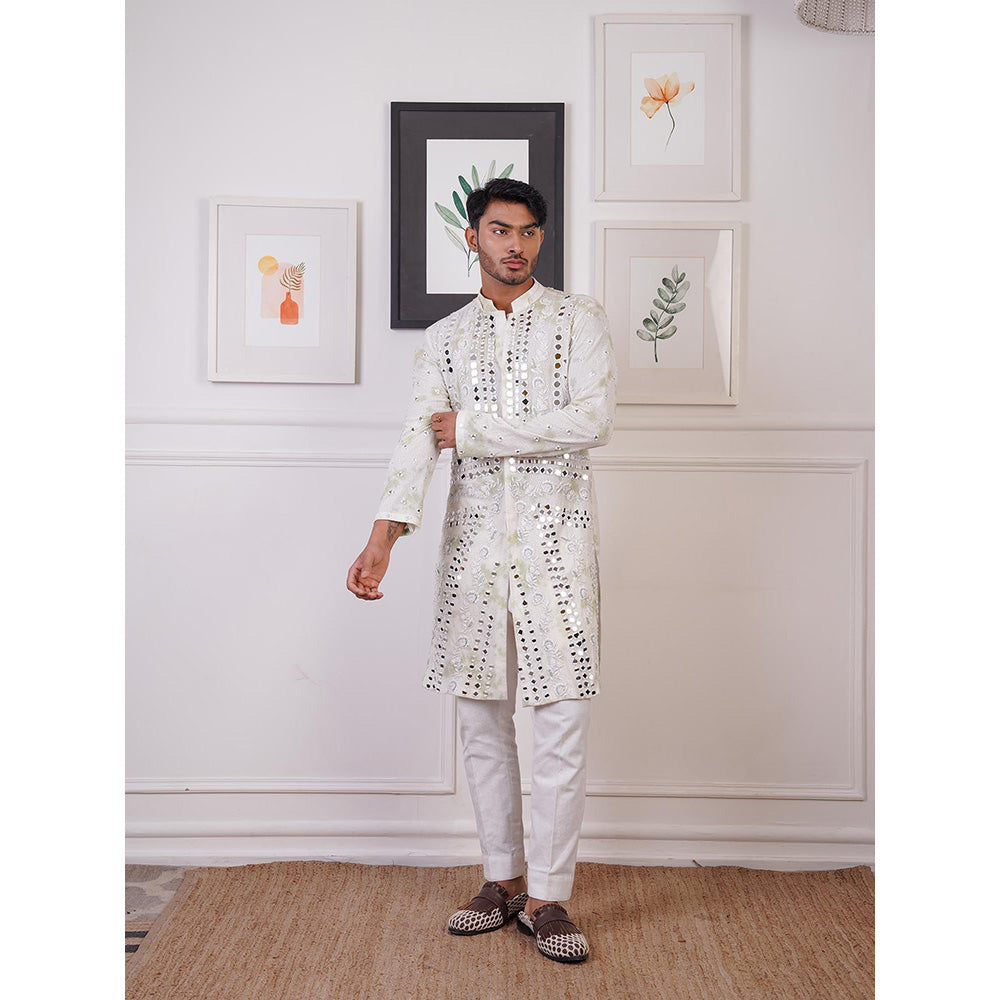 Ankur J Ivory Mirror Work Kurta with Pant (Set of 2)