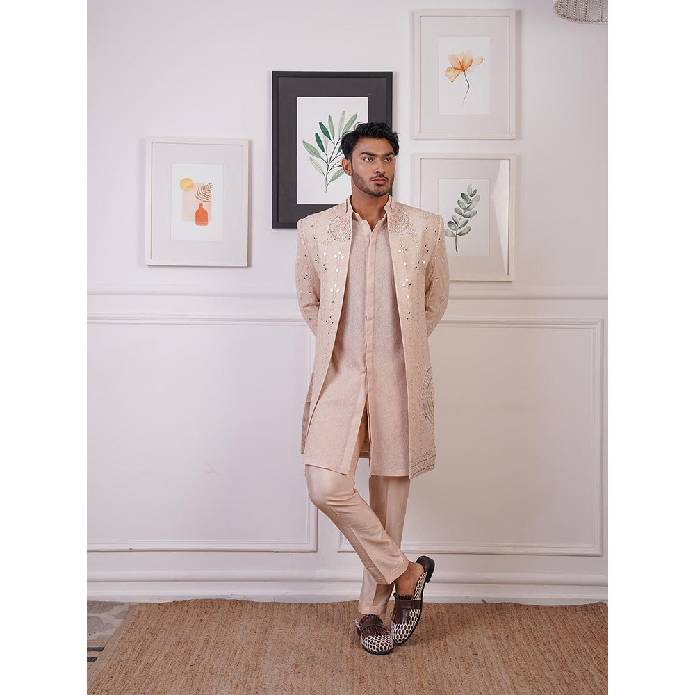 Ankur J Nude Rp Open Mirror Indowestern Jacket with Kurta and Pant (Set of 3)