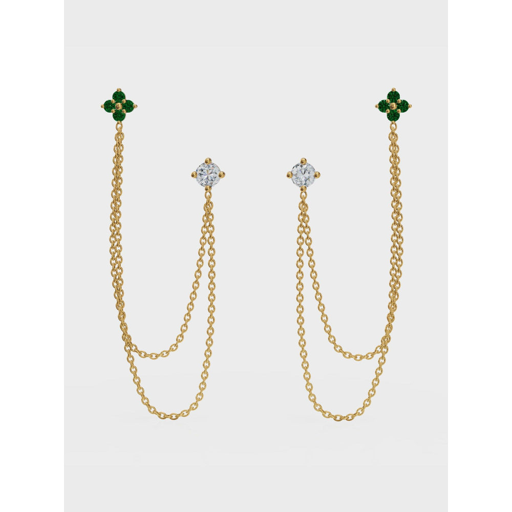 ANUSHKA JAIN JEWELLERY Emerald Diamond Duet Chain Earrings
