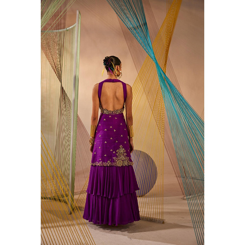 Anu Pellakuru Purple Tara Embroidered Round Neck Dress