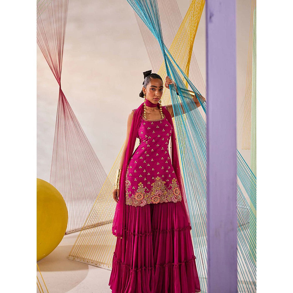 Anu Pellakuru Pink Tarangita Embroidered Kurta with Sharara and Dupatta (Set of 3)