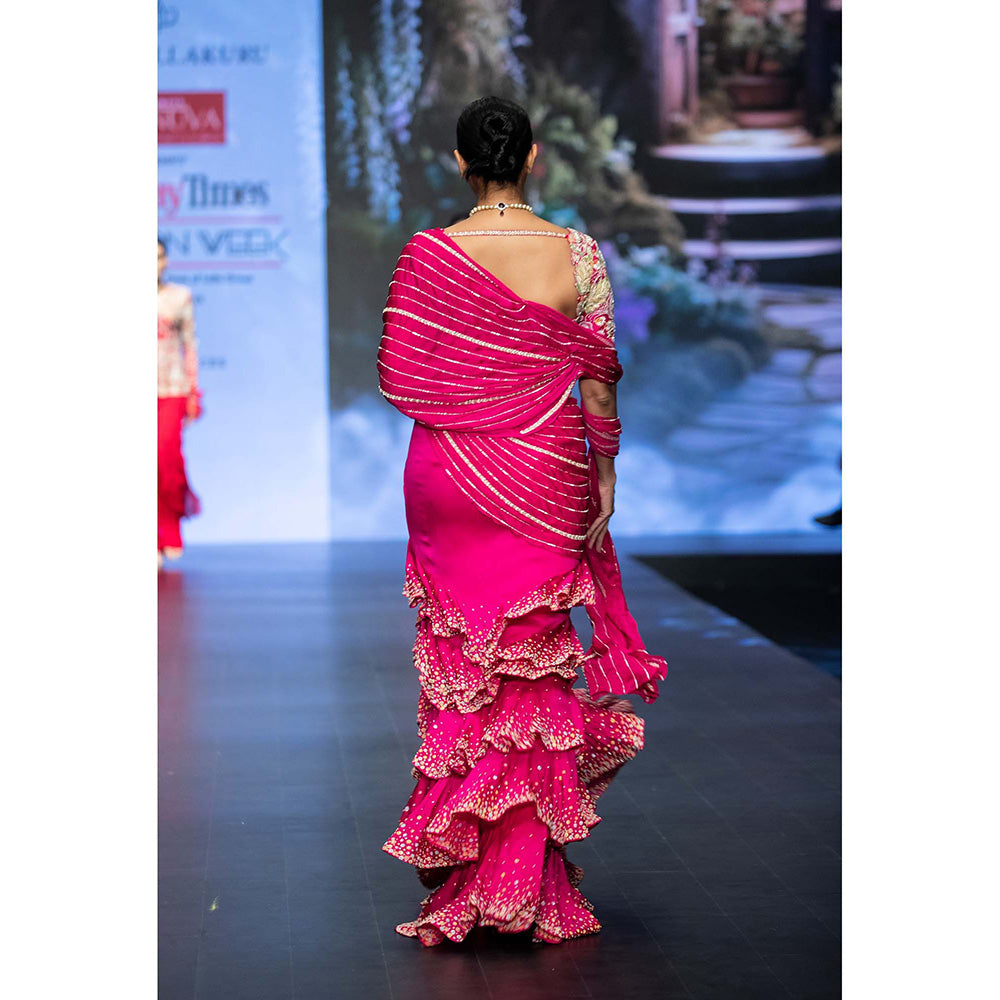 Anu Pellakuru Pink Tarani Pre-Draped Saree with Stitched Blouse