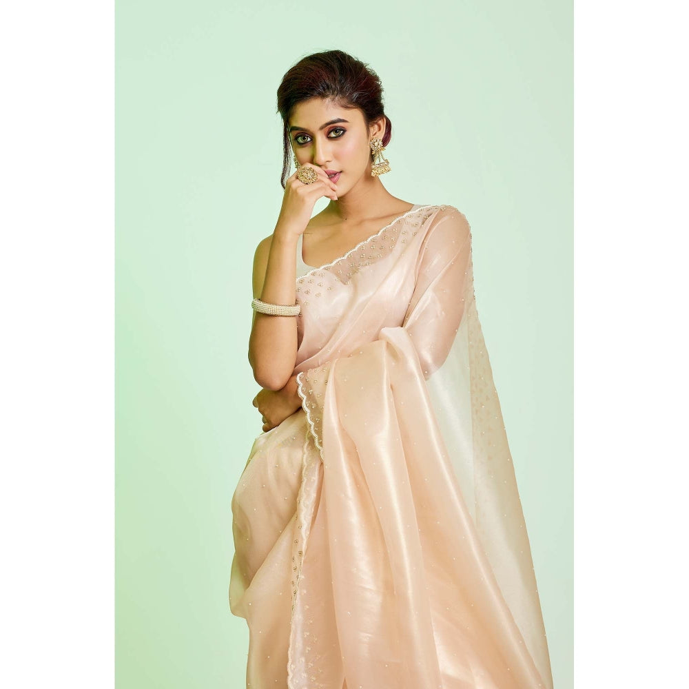 Aparnaa Light Beige Tissue Organza Saree with Unstitched Blouse