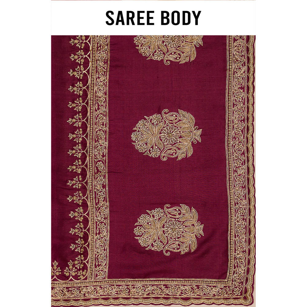 Aparnaa Pure Tussar Silk Hand Embroidered Pearl Purple Saree with Unstitched Blouse