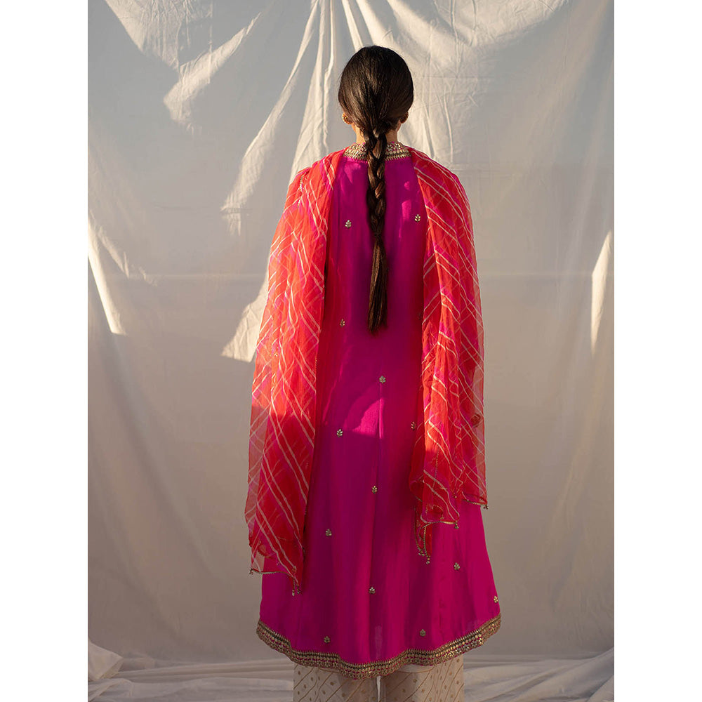 Apeksha Jain Label Magenta Pink Anarkali with Palazzo and Dupatta (Set of 3)
