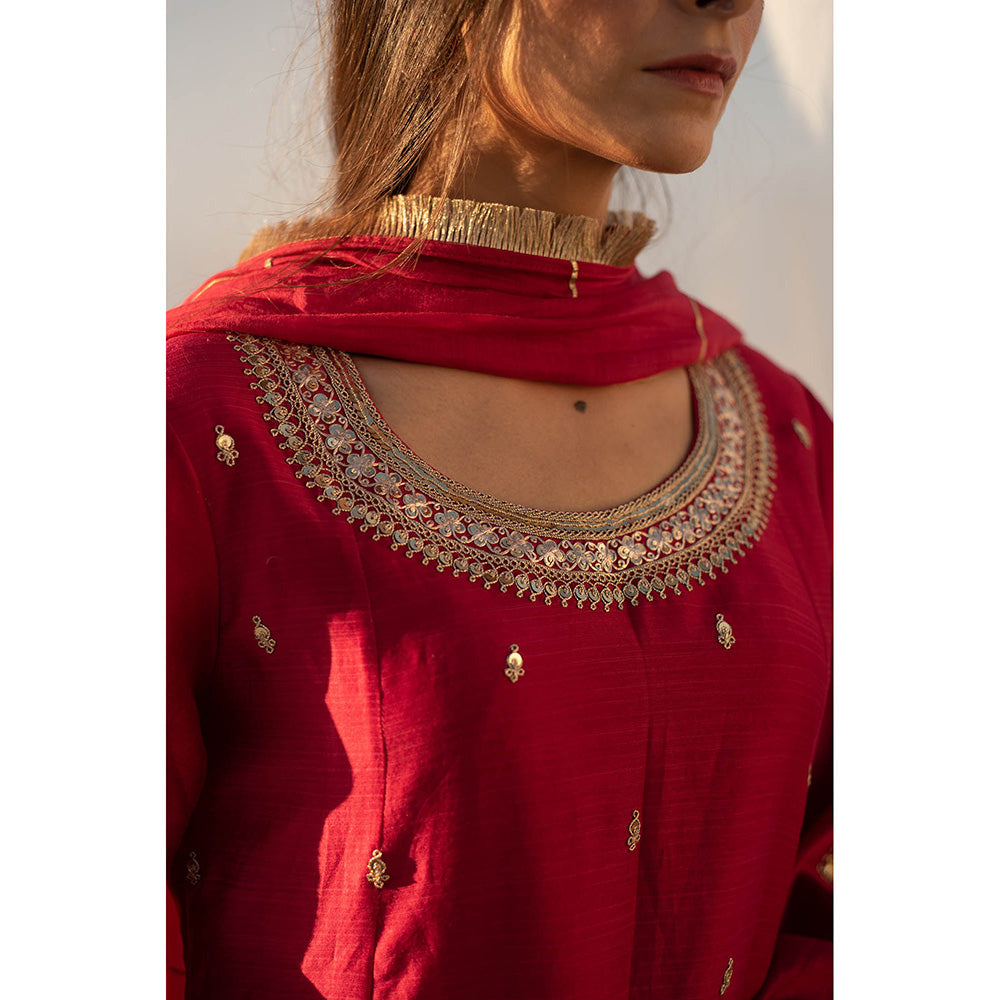 Apeksha Jain Label Red Anarkali with Palazzo and Dupatta (Set of 3)