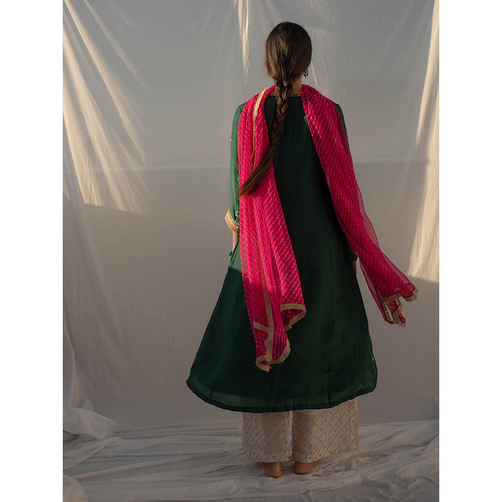 Apeksha Jain Label Green Anarkali with Palazzo and Dupatta (Set of 3)