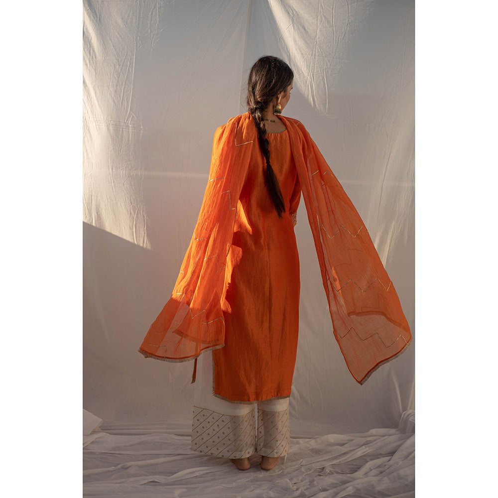 Apeksha Jain Label Orange Kurta with Palazzo and Dupatta (Set of 3)