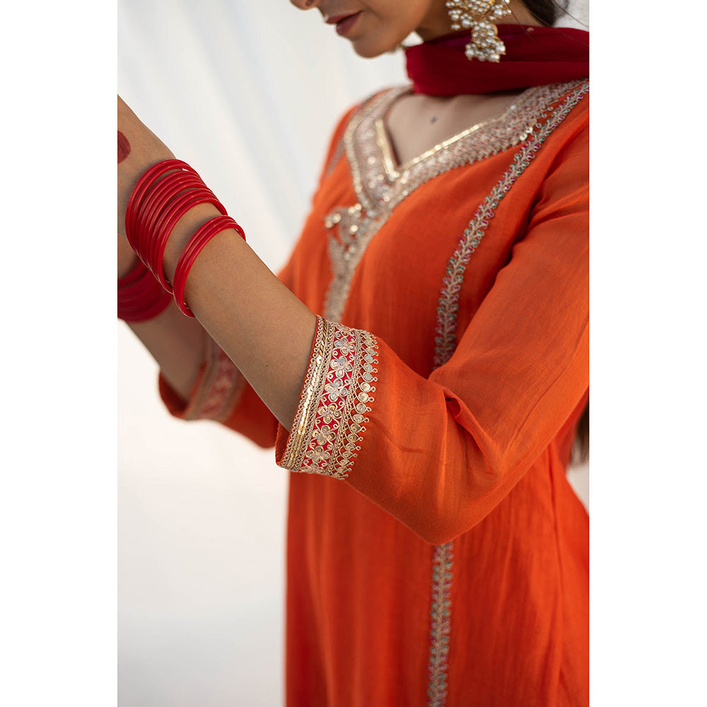 Apeksha Jain Label Orange Kurta with Pant and Dupatta (Set of 3)