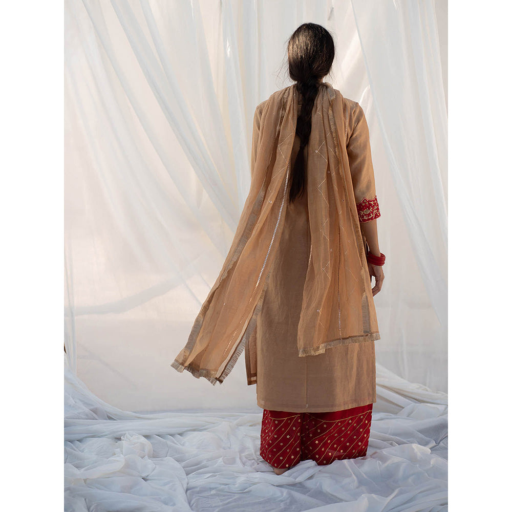 Apeksha Jain Label Beige Kurta with Palazzo and Dupatta (Set of 3)
