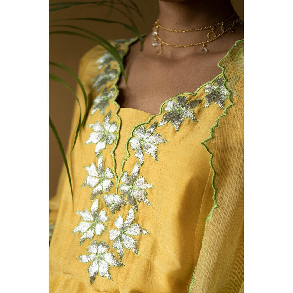 Apeksha Jain Label Yellow Anarkali with Pant and Dupatta (Set of 3)