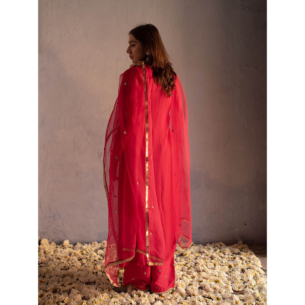 Apeksha Jain Label Red Kurta with Palazzo and Dupatta (Set of 3)
