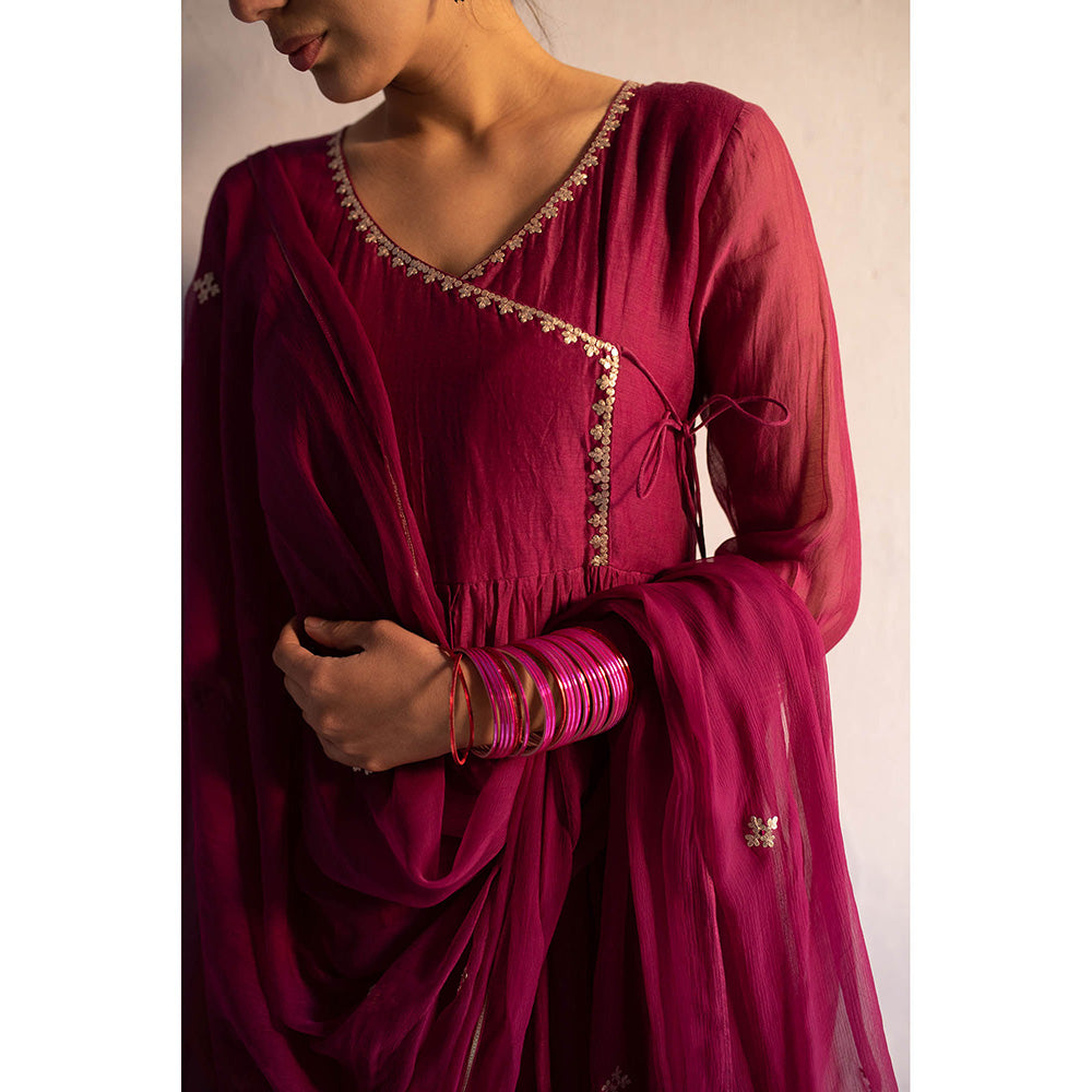 Apeksha Jain Label Purple Angarkha with Pant and Dupatta (Set of 3)