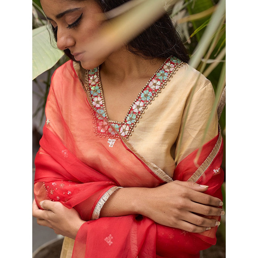 Apeksha Jain Label Beige Kurta with Sharara and Dupatta (Set of 3)